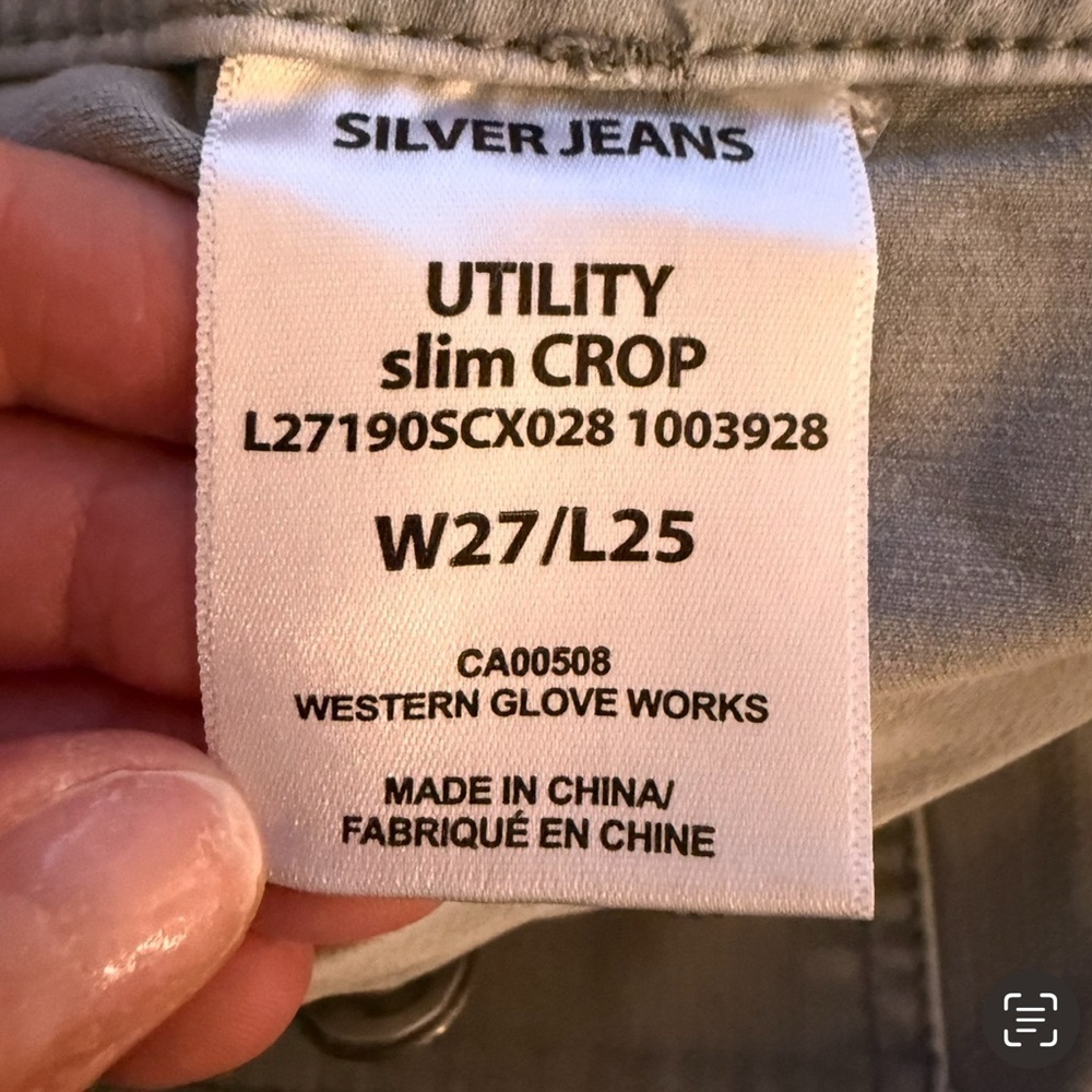 Silver Jeans Light Green Gray Cropped Denim Size 27 25 Utility Slim Minimalist - Picture 5 of 11